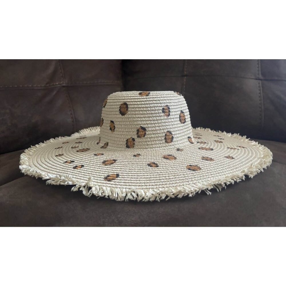 Women’s Floppy Straw Sun Hat Wide Brim Beach Hat Leopard Print